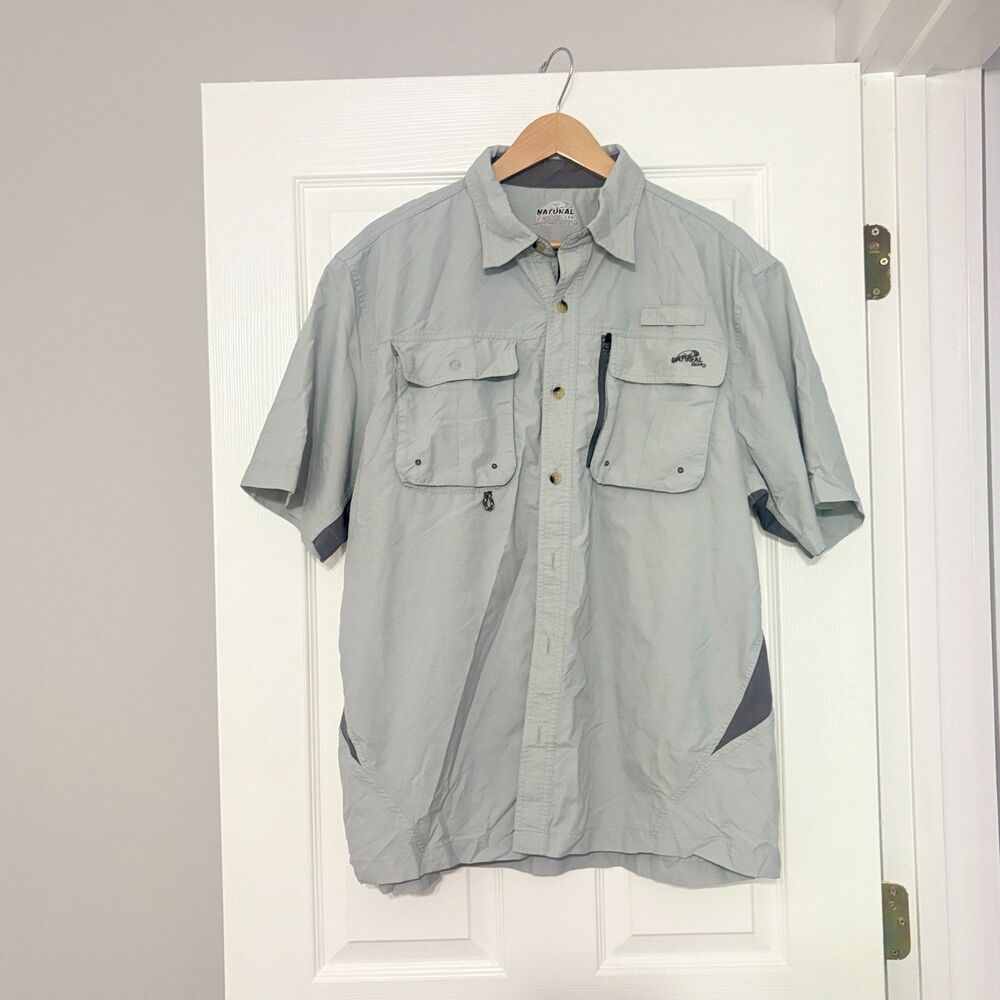 Natural Gear Shirt Mens L Gray Short Sleeve Button Up Vented Outdoor Fishing